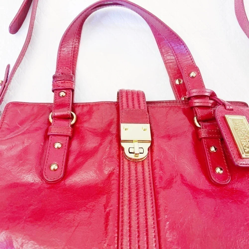 Badgley Mischka Red Leather Purse Crossbody Gold Hardware